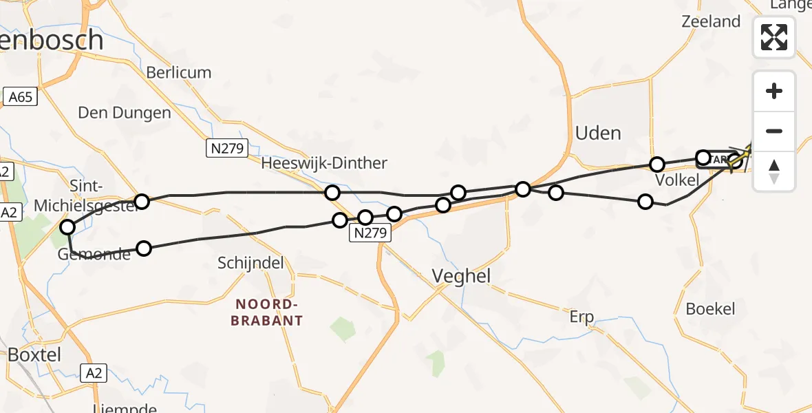 Routekaart van de vlucht: Lifeliner 3 naar Vliegbasis Volkel