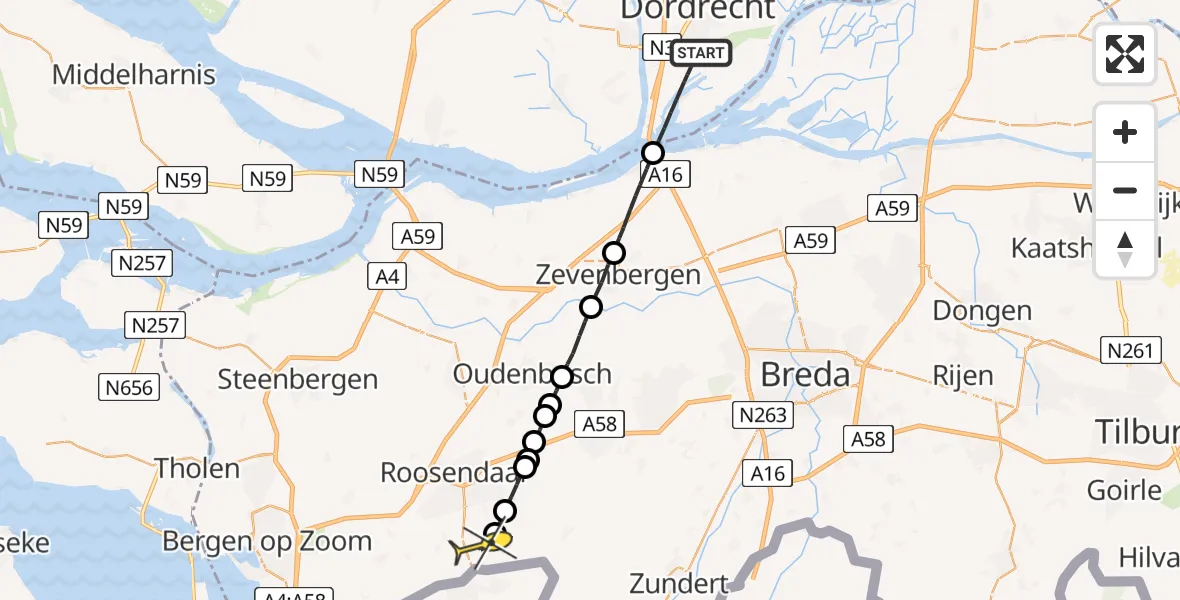 Routekaart van de vlucht: Lifeliner 2 naar Nispen