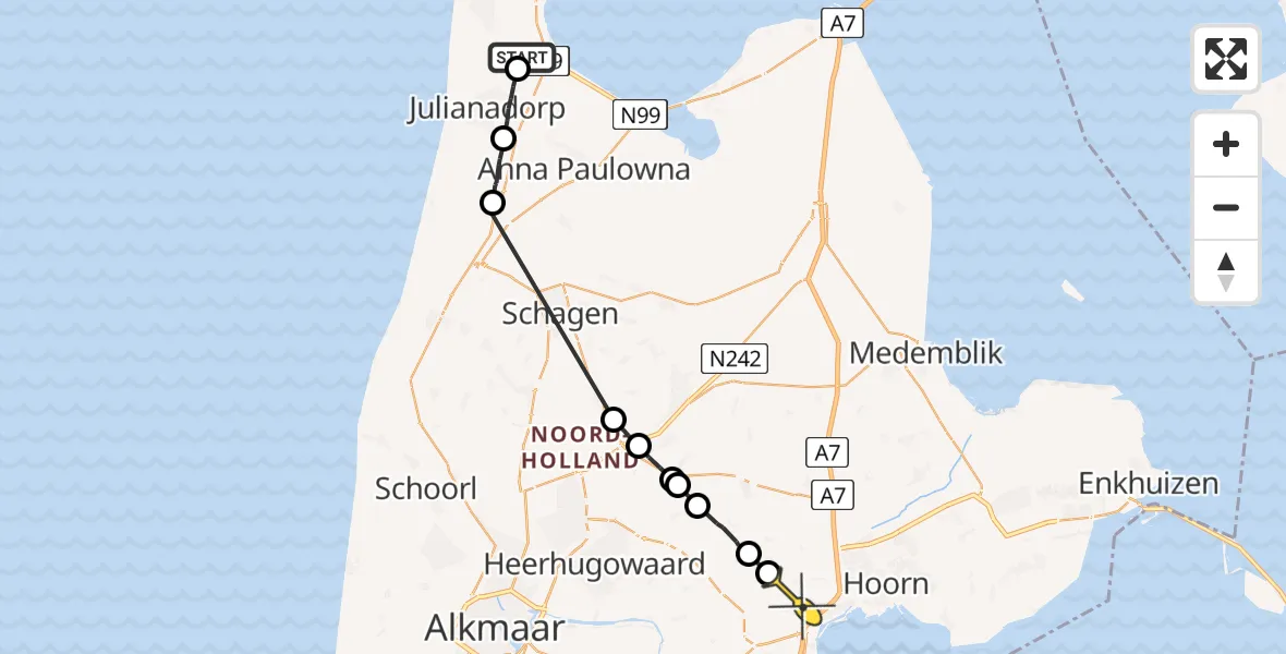 Routekaart van de vlucht: Politieheli naar Berkhout