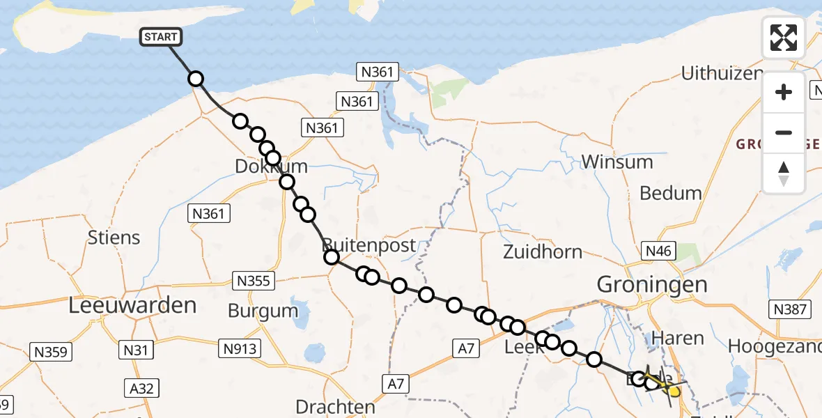 Routekaart van de vlucht: Lifeliner 4 naar Groningen Airport Eelde
