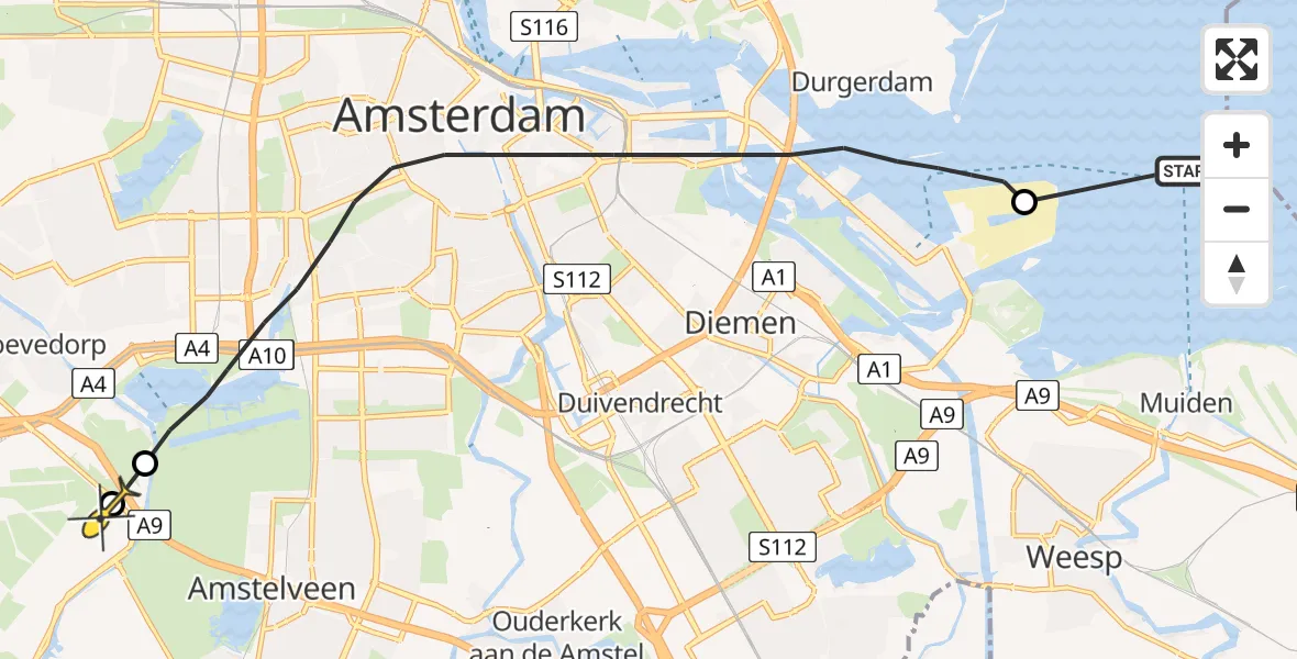 Routekaart van de vlucht: Politiehelikopter naar Schiphol