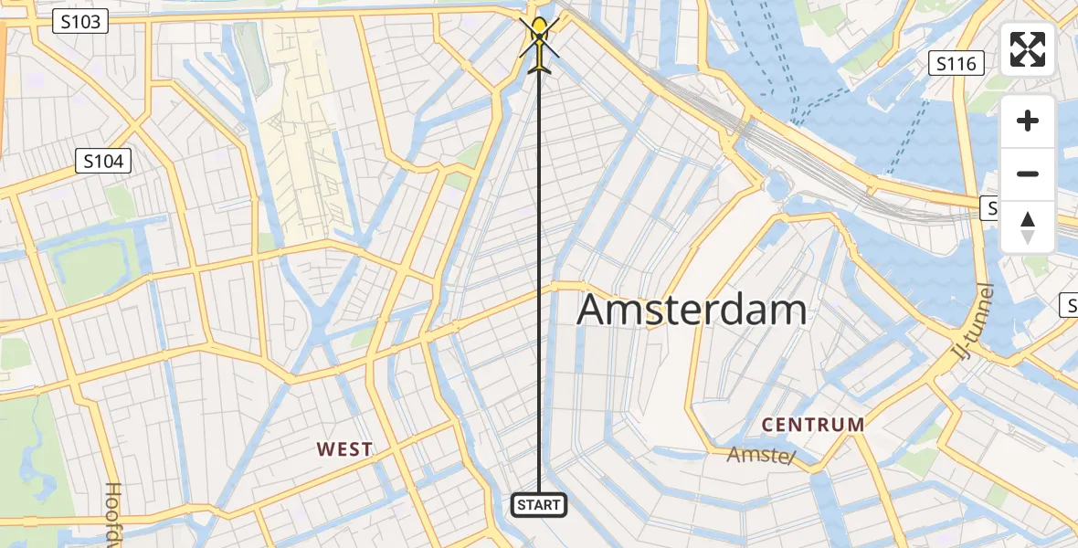 Vluchtroute Politiehelikopter van Amsterdam naar Amsterdam