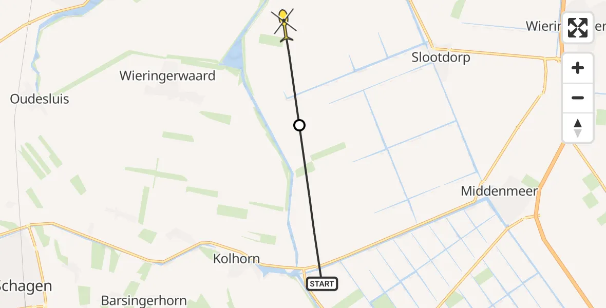 Routekaart van de vlucht: Politieheli naar Slootdorp