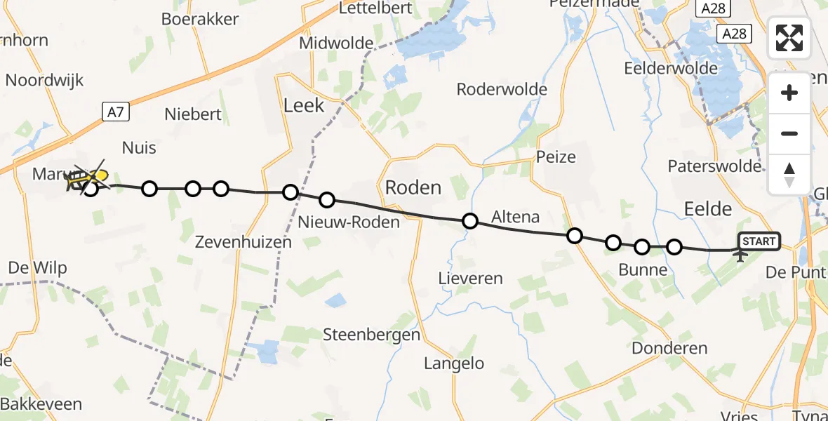 Routekaart van de vlucht: Lifeliner 4 naar Marum