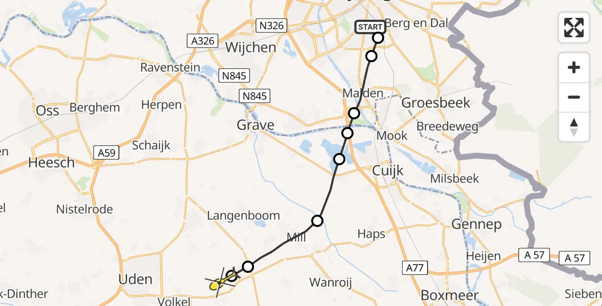 Routekaart van de vlucht: Lifeliner 3 naar Vliegbasis Volkel