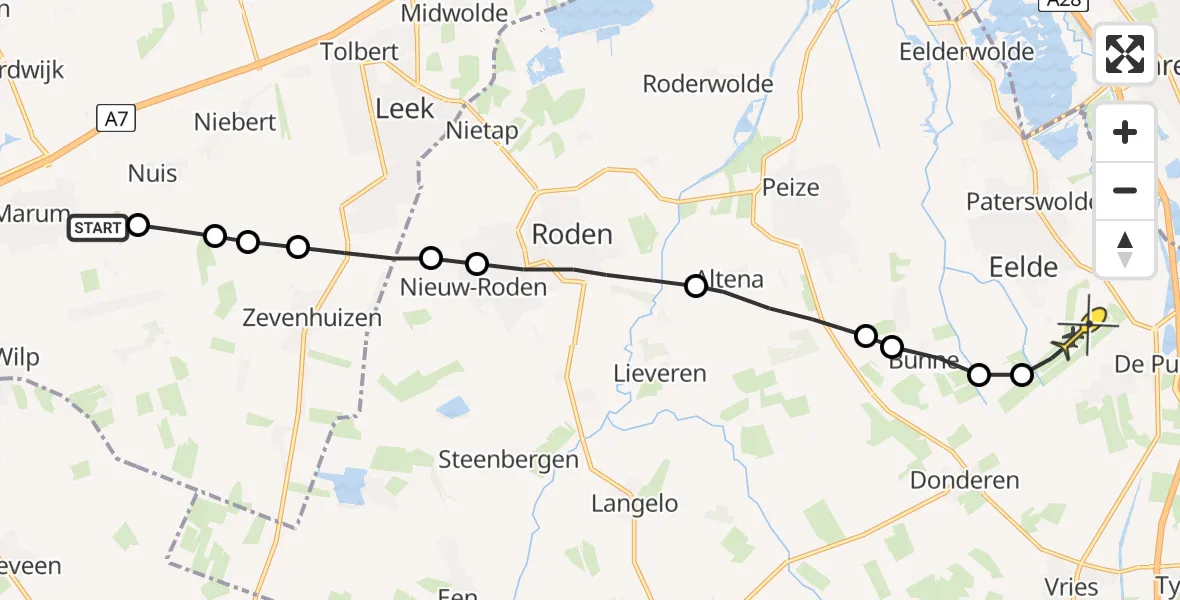 Routekaart van de vlucht: Lifeliner 4 naar Groningen Airport Eelde