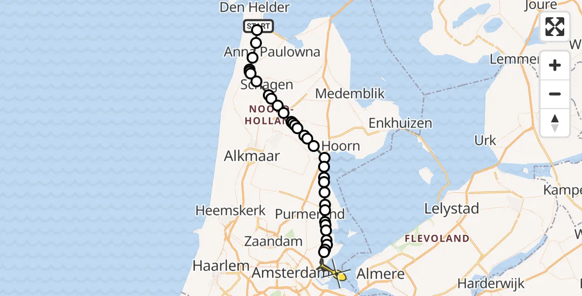 Routekaart van de vlucht: Politieheli naar Muiden