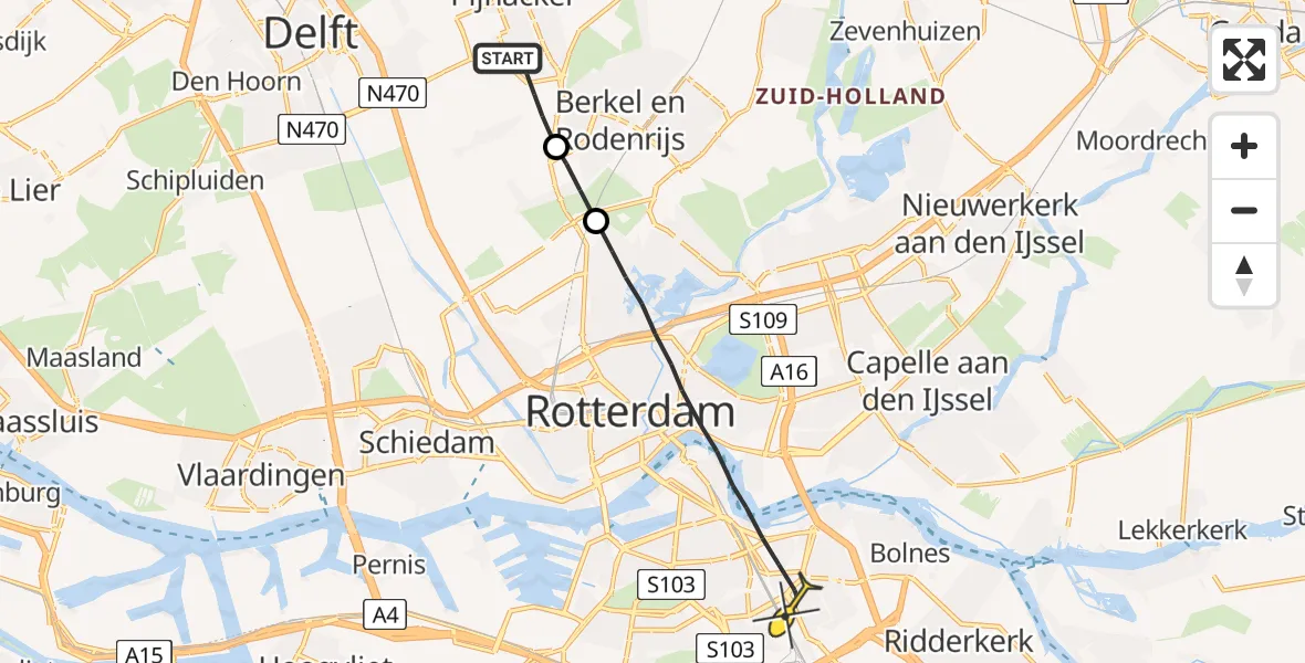 Routekaart van de vlucht: Lifeliner 2 naar Rotterdam