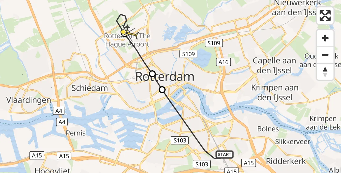 Routekaart van de vlucht: Lifeliner 2 naar Rotterdam The Hague Airport