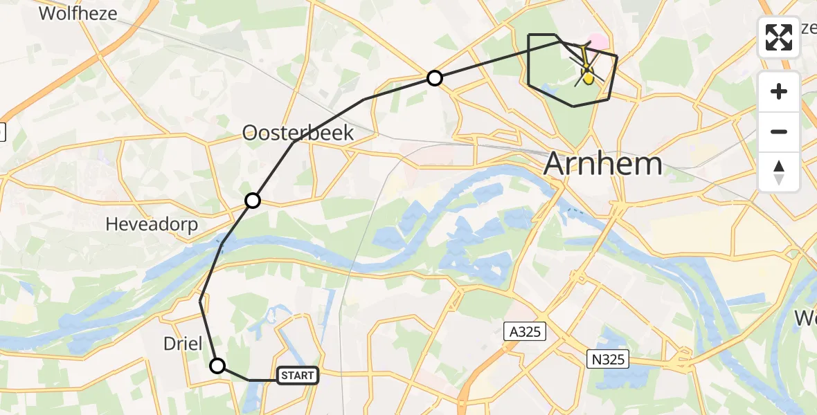 Routekaart van de vlucht: Lifeliner 3 naar Arnhem