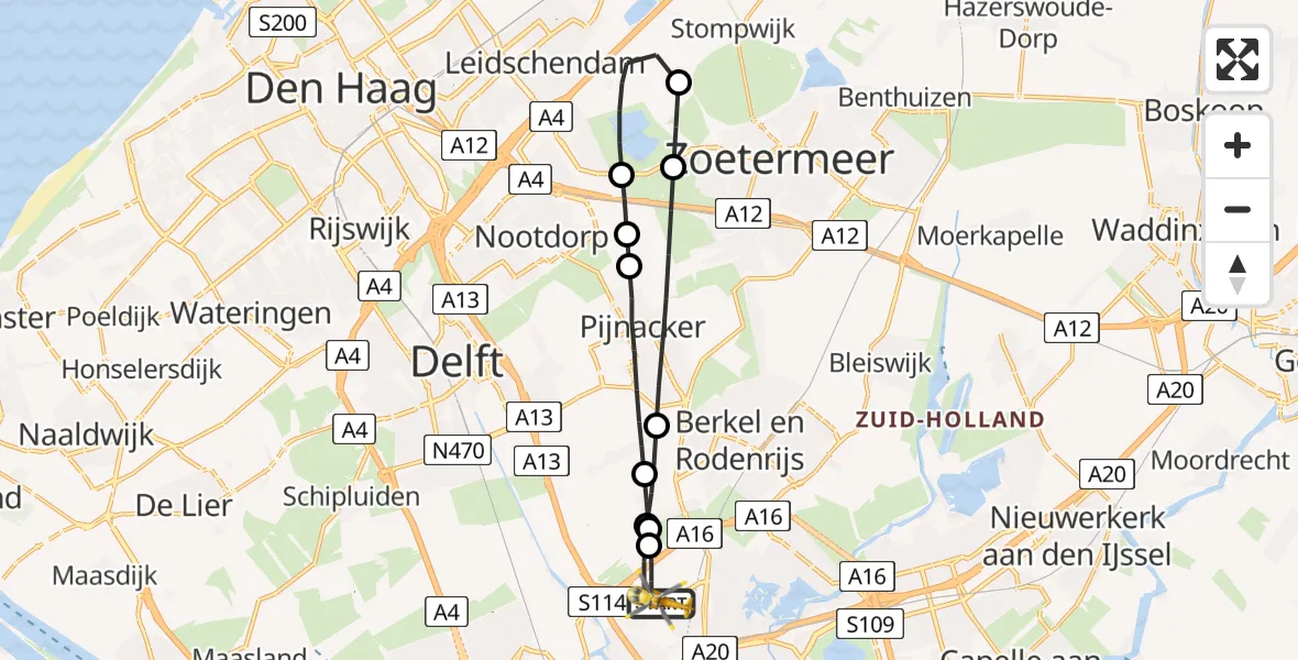 Vluchtroute Traumahelikopter Rotterdam The Hague Airport - Rotterdam The Hague Airport, 27 september 2023, 22:59