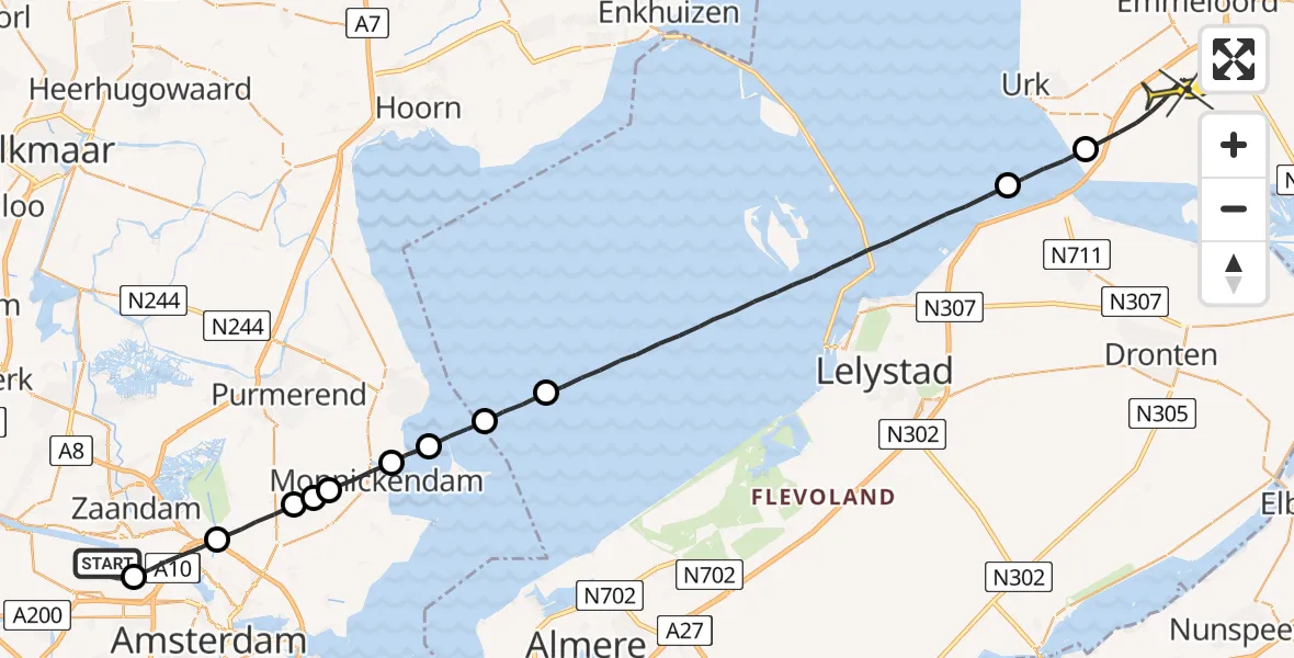 Routekaart van de vlucht: Lifeliner 1 naar Nagele