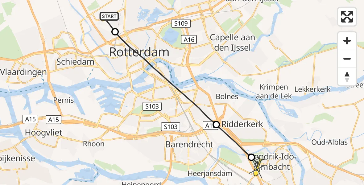 Routekaart van de vlucht: Lifeliner 2 naar Hendrik-Ido-Ambacht