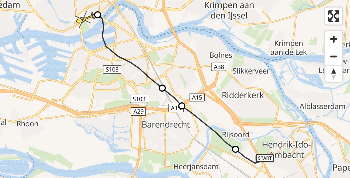 Routekaart van de vlucht: Lifeliner 2 naar Erasmus MC