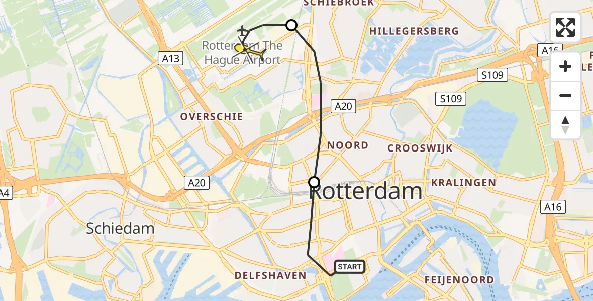 Routekaart van de vlucht: Lifeliner 2 naar Rotterdam The Hague Airport