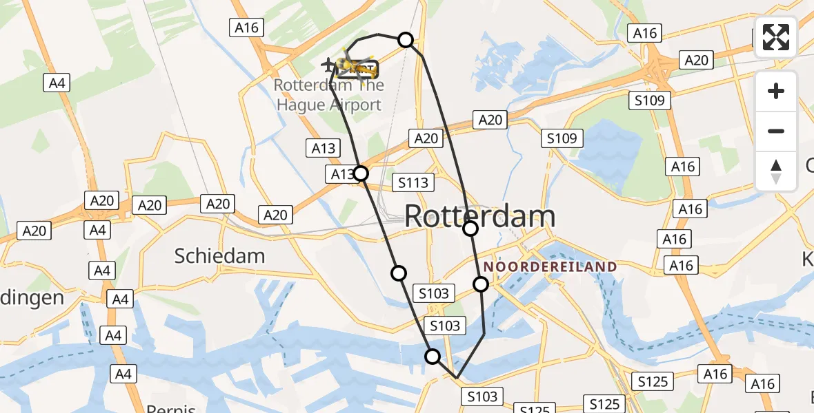 Vluchtroute Traumahelikopter Rotterdam The Hague Airport - Rotterdam The Hague Airport, 28 september 2023, 06:06