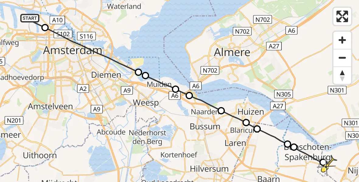 Routekaart van de vlucht: Lifeliner 1 naar Nijkerk