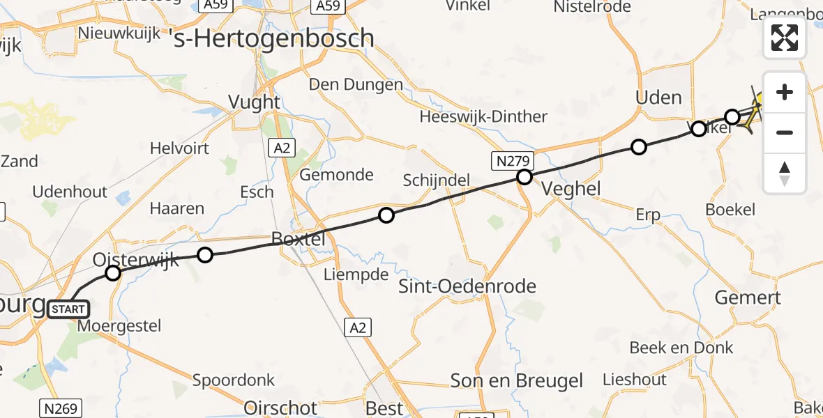 Routekaart van de vlucht: Lifeliner 3 naar Vliegbasis Volkel