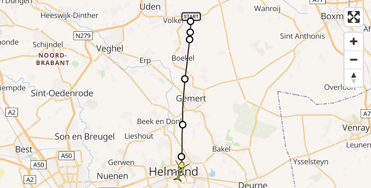Routekaart van de vlucht: Lifeliner 3 naar Helmond