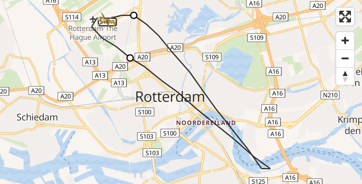 Vluchtroute Traumahelikopter Rotterdam The Hague Airport - Rotterdam The Hague Airport, 28 september 2023, 09:07