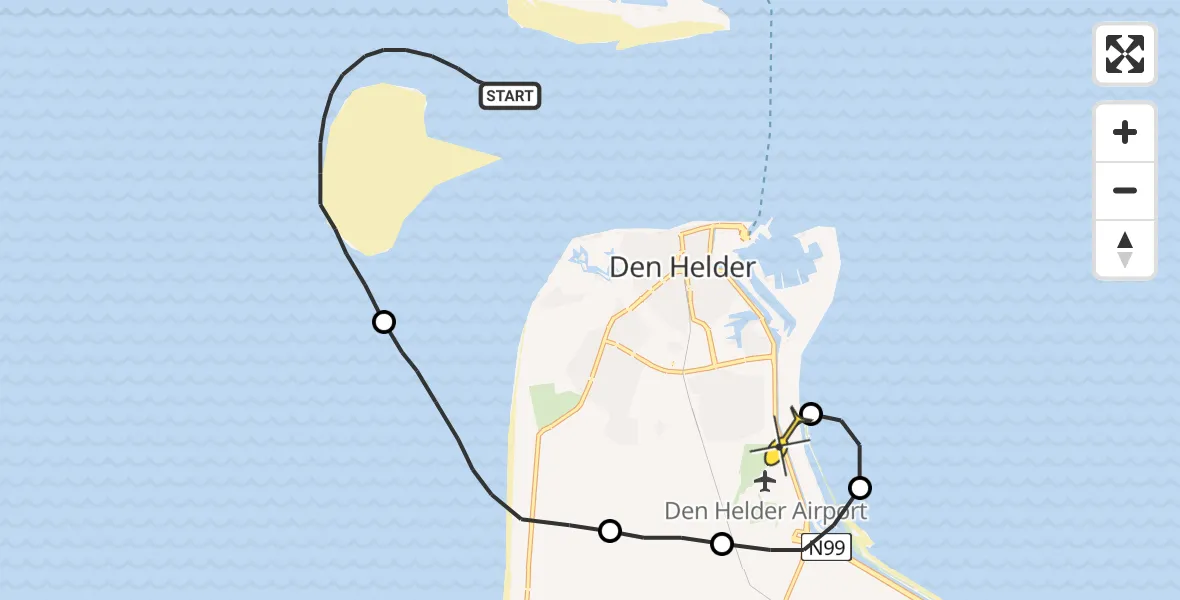 Routekaart van de vlucht: Politiehelikopter naar Vliegveld De Kooy