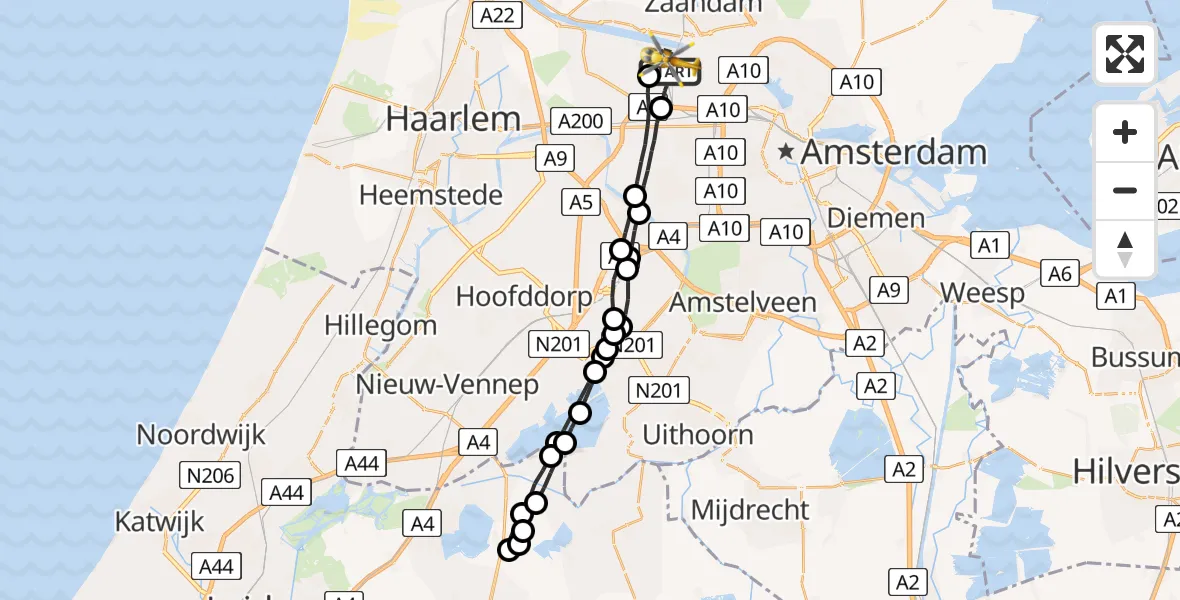 Vluchtroute Traumahelikopter Amsterdam Heliport - Amsterdam Heliport, 28 september 2023, 09:57