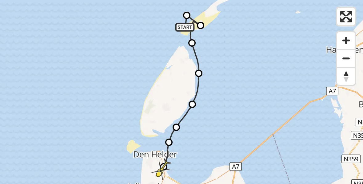 Routekaart van de vlucht: Politiehelikopter naar Vliegveld De Kooy
