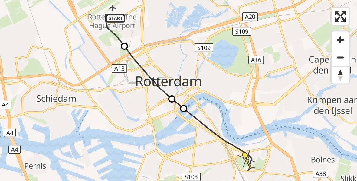 Routekaart van de vlucht: Lifeliner 2 naar Rotterdam