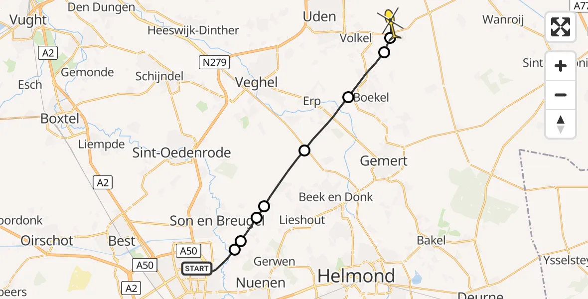 Routekaart van de vlucht: Lifeliner 3 naar Vliegbasis Volkel