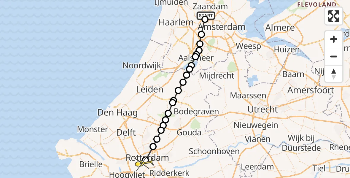 Routekaart van de vlucht: Lifeliner 1 naar Erasmus MC