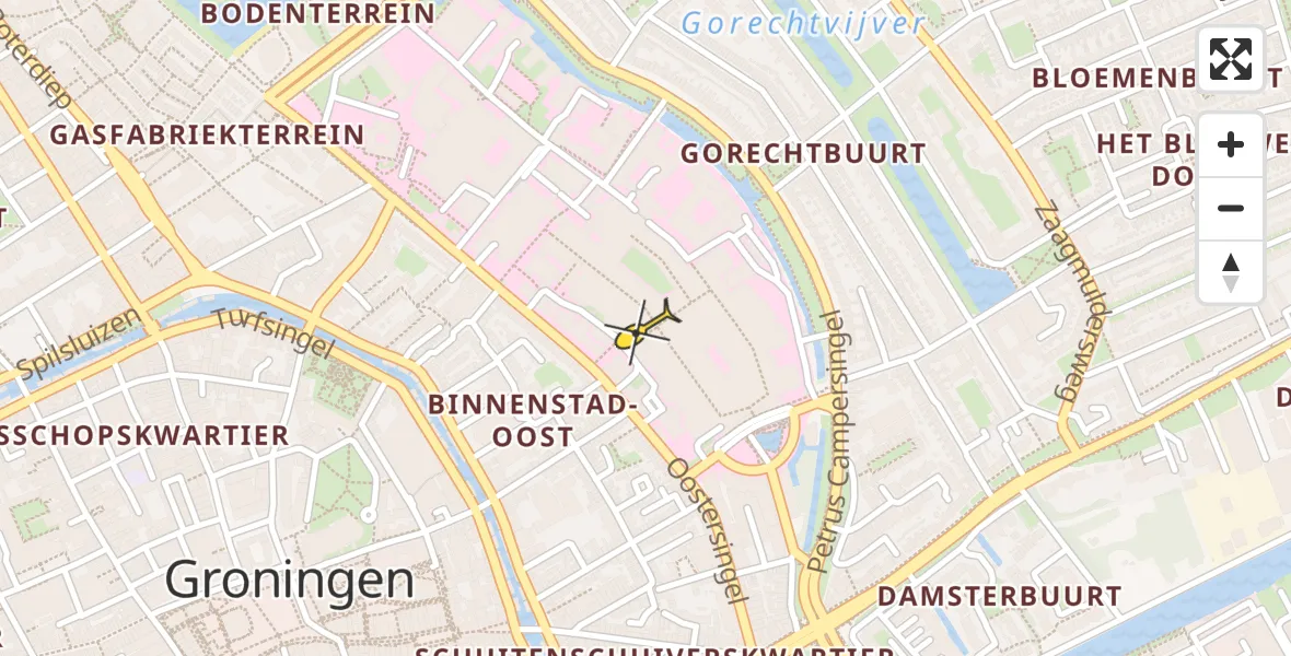 Vluchtroute Traumahelikopter van Universitair Medisch Centrum Groningen naar Universitair Medisch Centrum Groningen