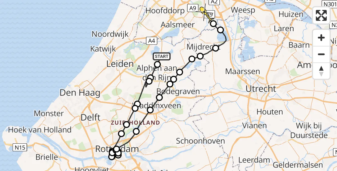 Routekaart van de vlucht: Politieheli naar Amstelveen