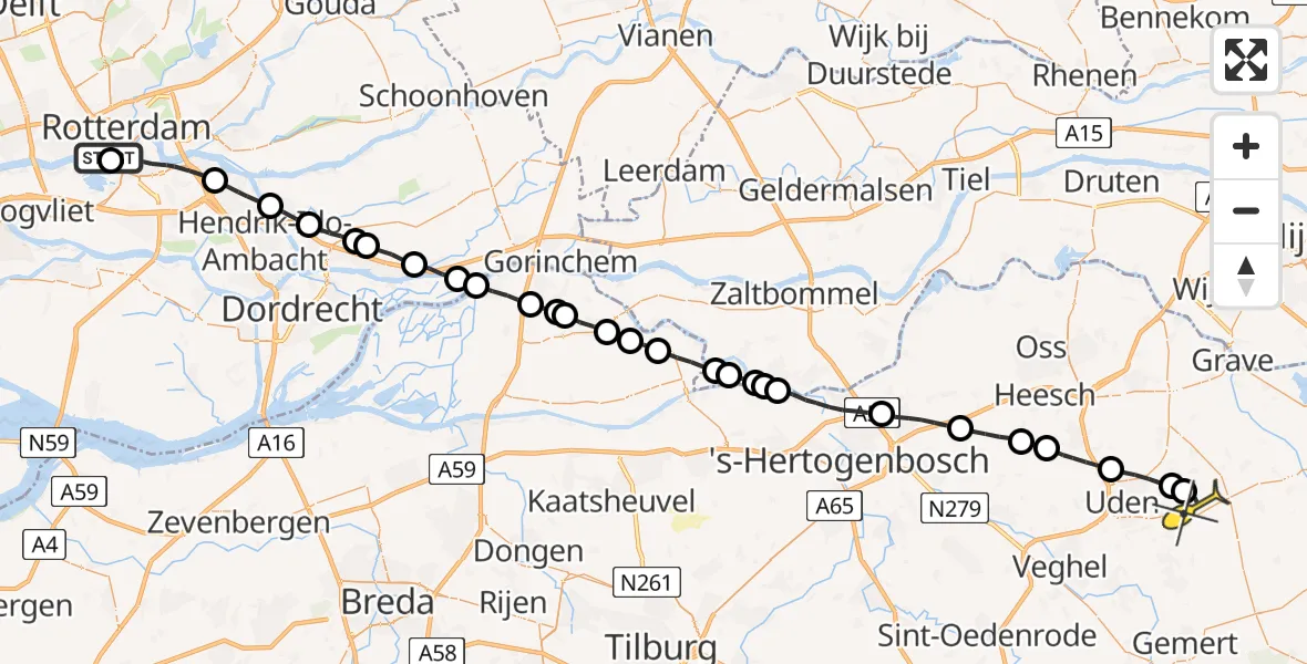 Routekaart van de vlucht: Lifeliner 3 naar Vliegbasis Volkel