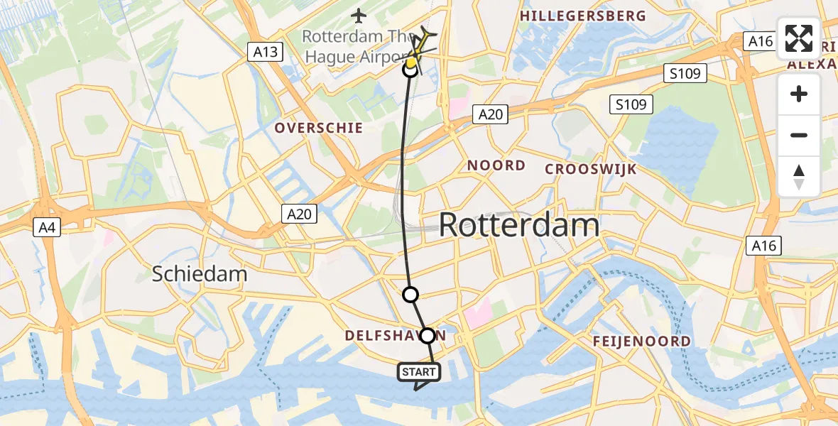 Routekaart van de vlucht: Lifeliner 1 naar Rotterdam The Hague Airport