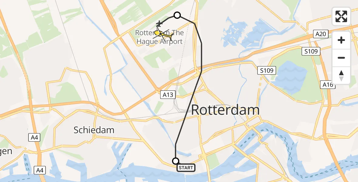 Routekaart van de vlucht: Lifeliner 2 naar Rotterdam The Hague Airport