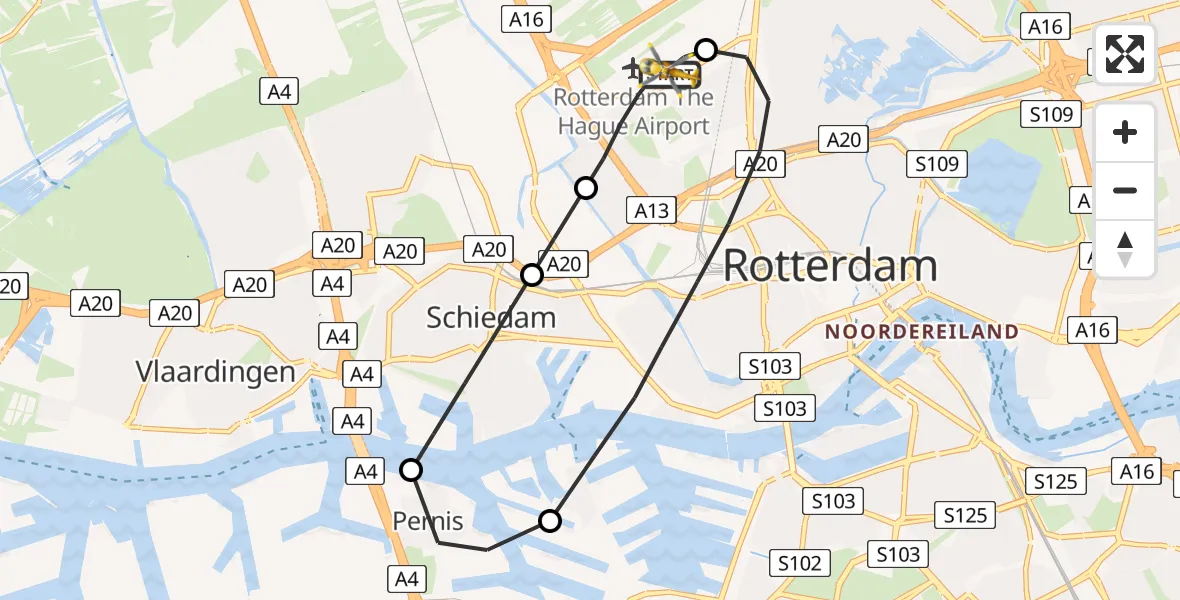Vluchtroute Traumahelikopter Rotterdam The Hague Airport - Rotterdam The Hague Airport, 28 september 2023, 16:19