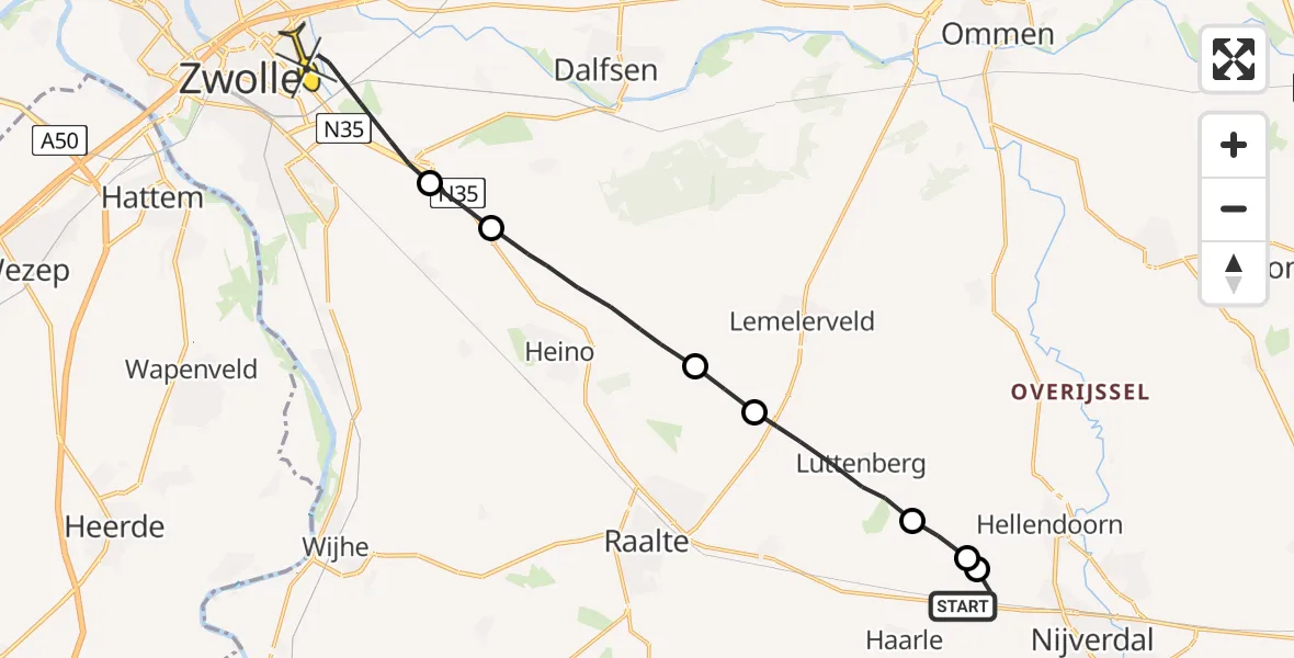 Routekaart van de vlucht: Lifeliner 3 naar Zwolle