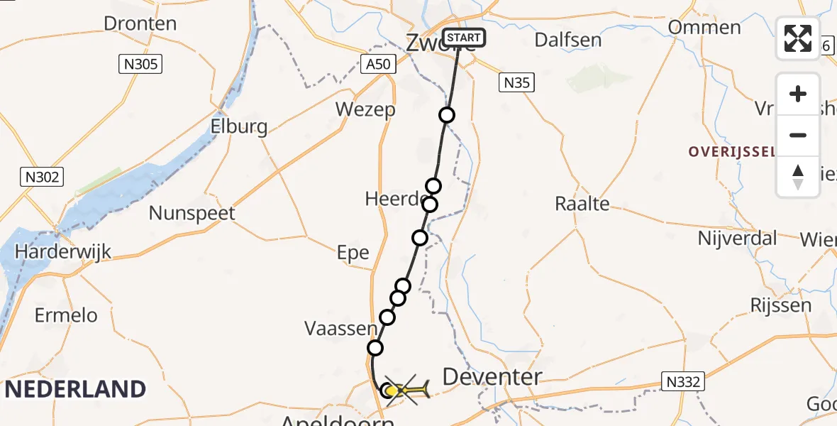 Routekaart van de vlucht: Lifeliner 3 naar Vliegveld Teuge