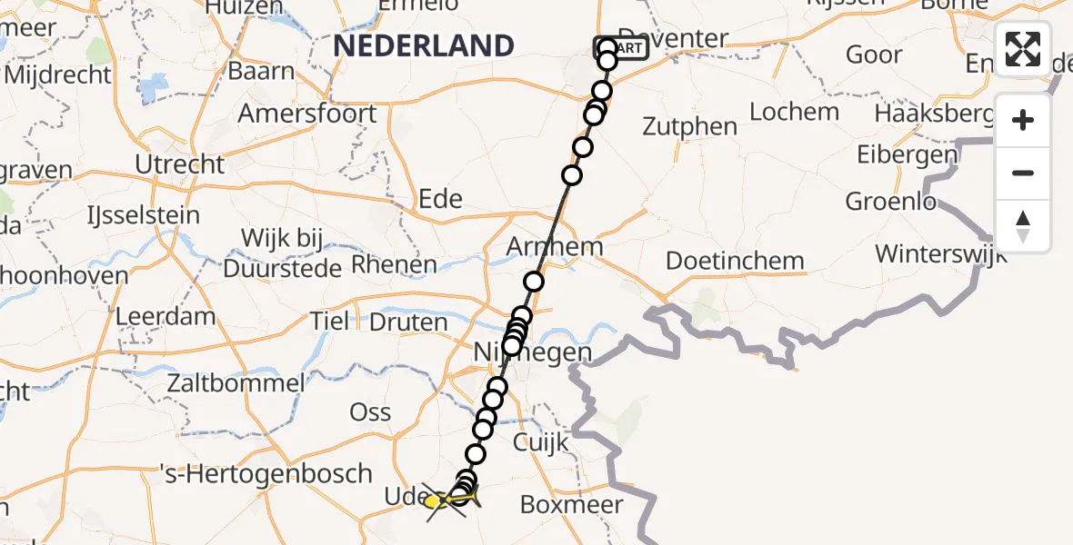 Routekaart van de vlucht: Lifeliner 3 naar Vliegbasis Volkel