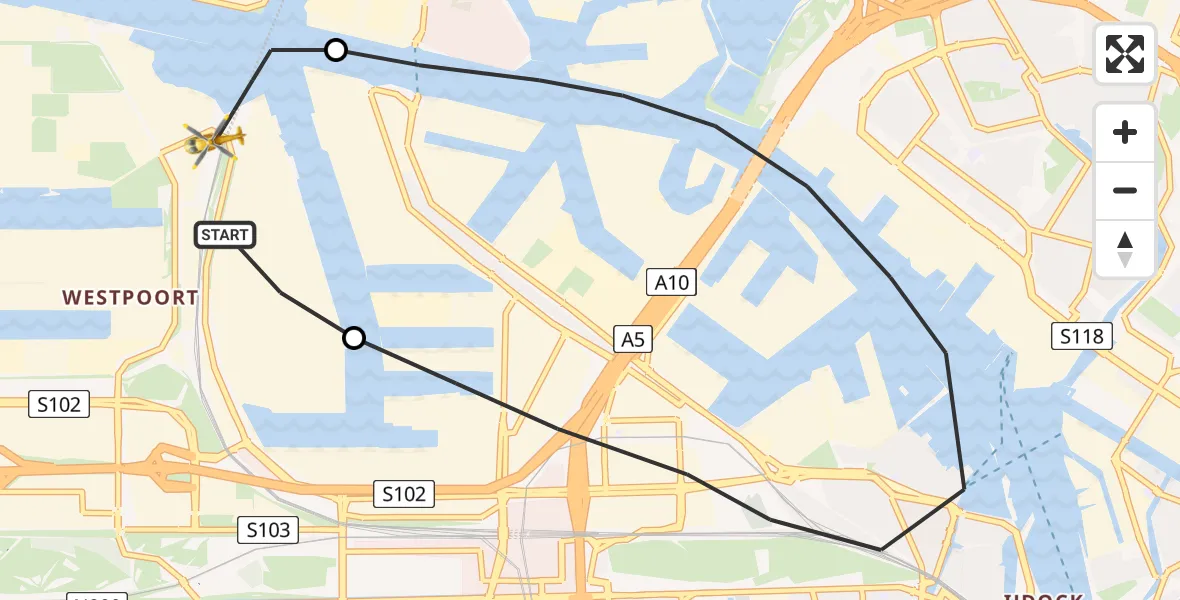 Vluchtroute Traumahelikopter Amsterdam Heliport - Amsterdam Heliport, 28 september 2023, 22:30
