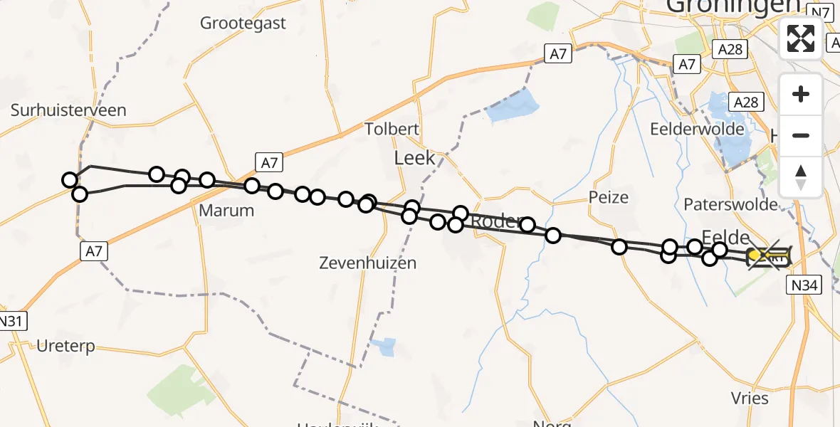 Routekaart van de vlucht: Lifeliner 4 naar Groningen Airport Eelde
