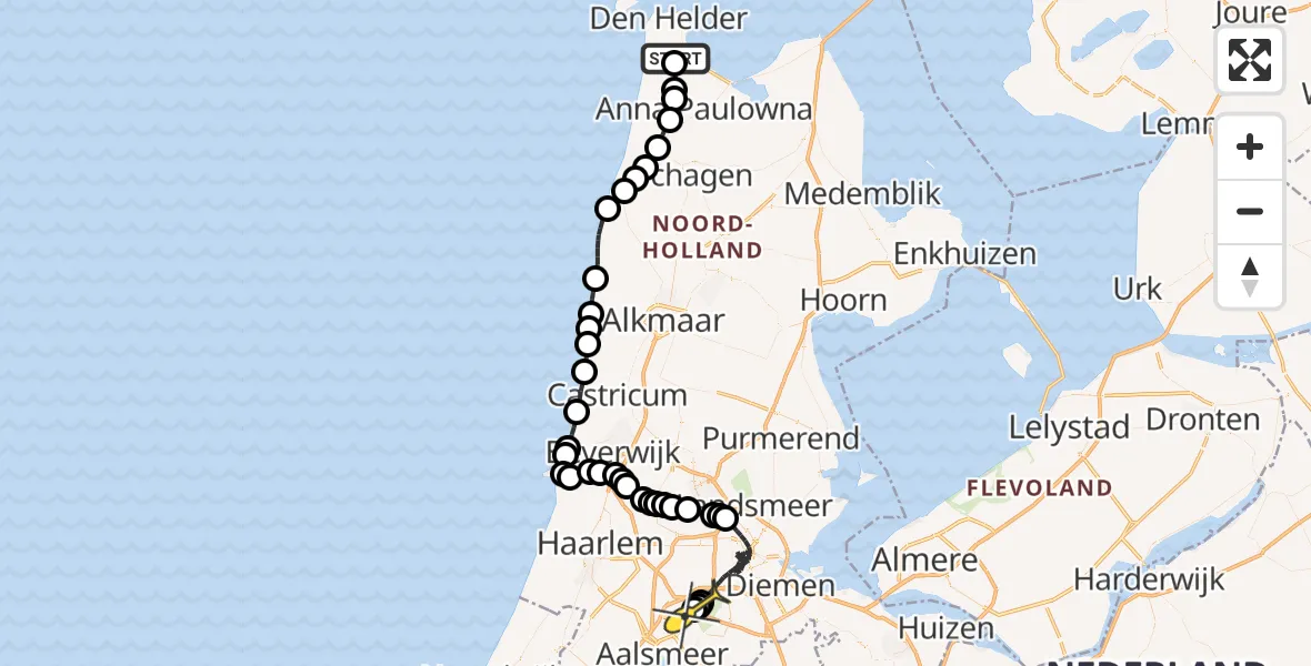 Routekaart van de vlucht: Politieheli naar Schiphol