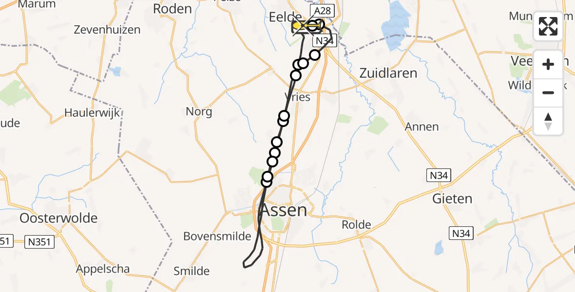 Routekaart van de vlucht: Lifeliner 4 naar Groningen Airport Eelde
