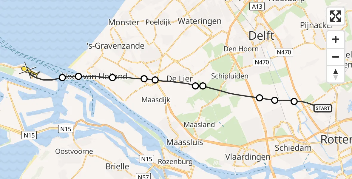 Routekaart van de vlucht: Lifeliner 2 naar Maasvlakte