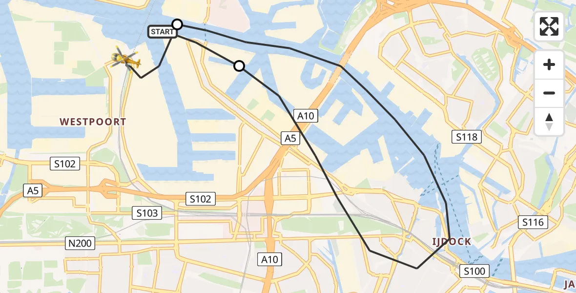 Vluchtroute Traumahelikopter Amsterdam Heliport - Amsterdam Heliport, 29 september 2023, 11:49