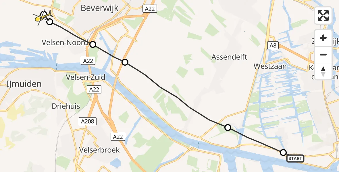 Routekaart van de vlucht: Lifeliner 1 naar Wijk aan Zee