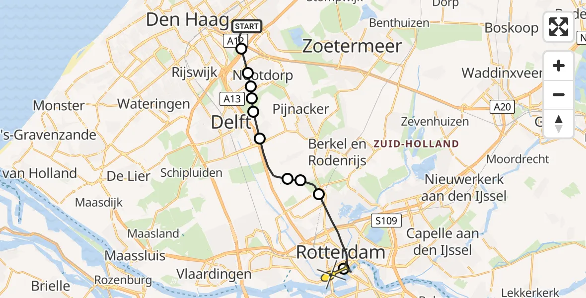 Routekaart van de vlucht: Lifeliner 2 naar Erasmus MC