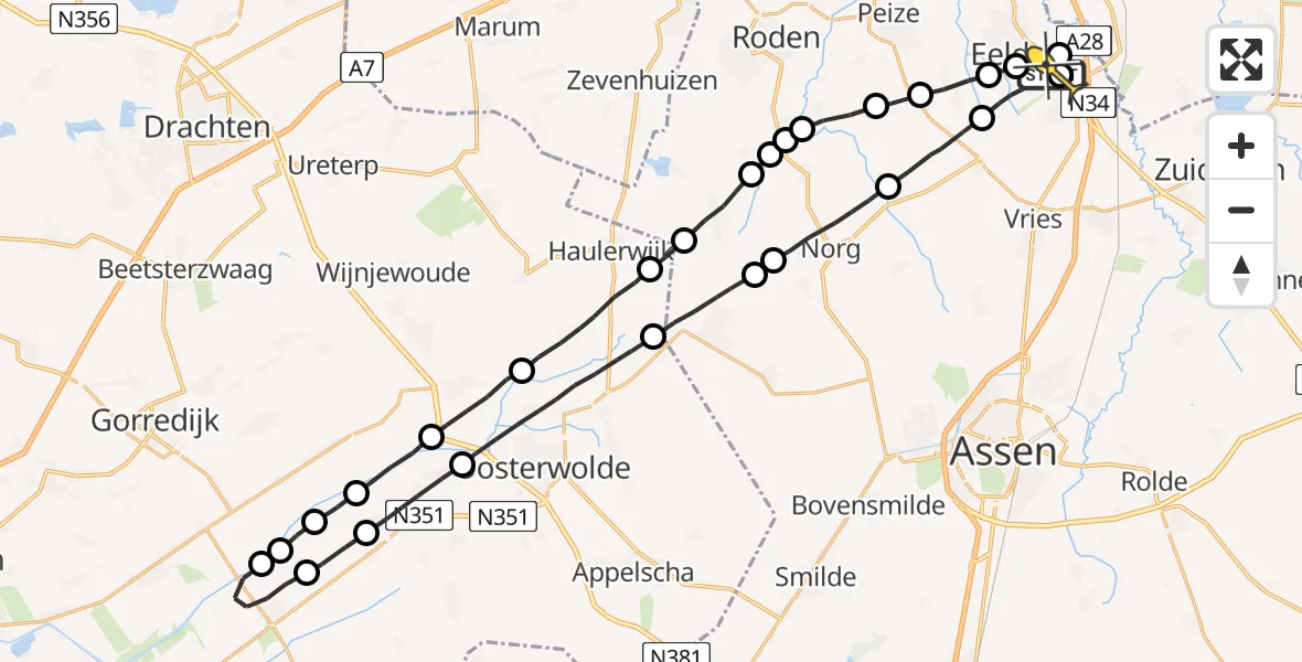 Routekaart van de vlucht: Lifeliner 4 naar Groningen Airport Eelde