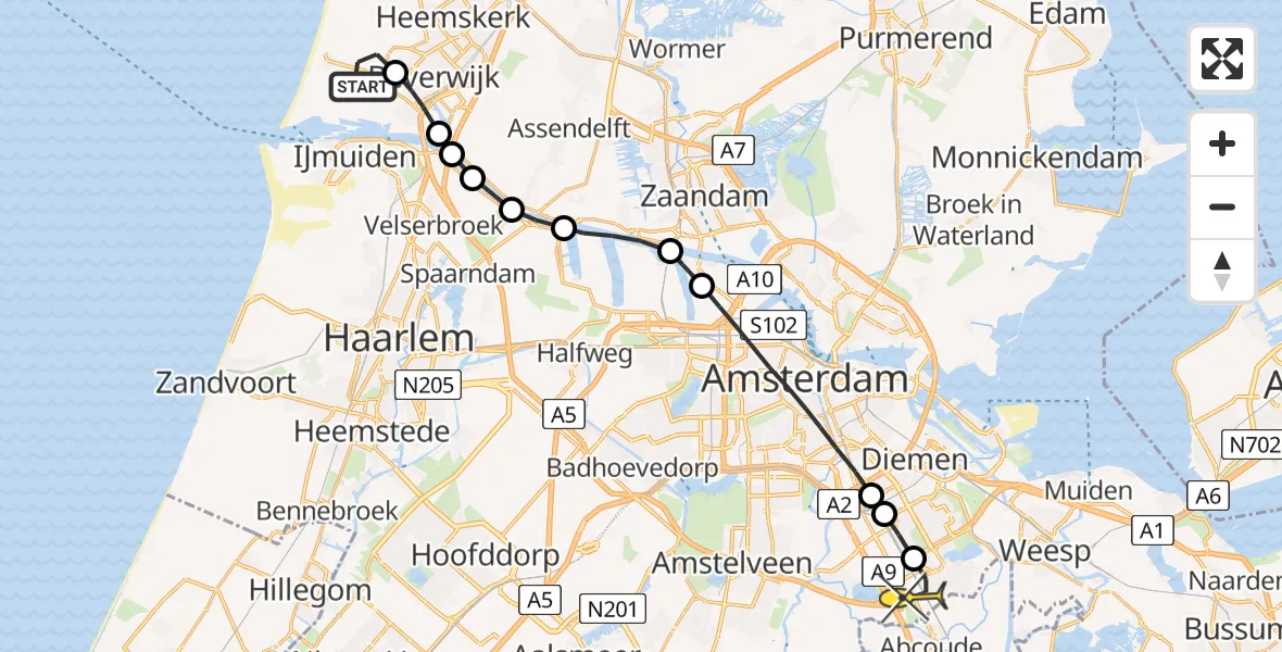 Routekaart van de vlucht: Lifeliner 1 naar Academisch Medisch Centrum (AMC)