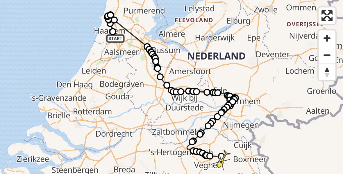 Routekaart van de vlucht: Politiehelikopter naar Vliegbasis Volkel